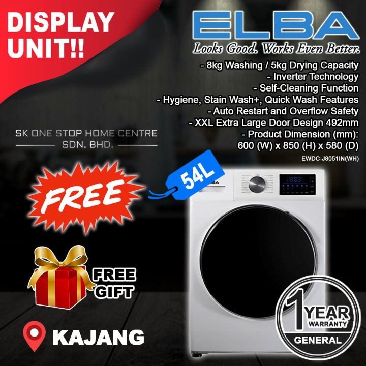 (DISPLAY UNIT) ELBA 2in1 Washer Dryer (WHITE) EWDCJ8051IN / Elba 8051 Lazada