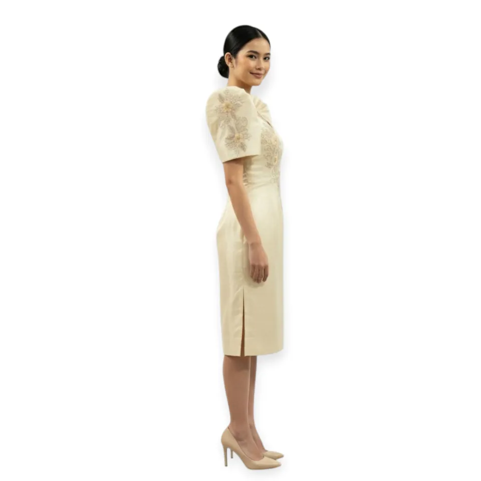 knee length dresses for ladies Modern Red Filipiniana Midi Gown - Rose main image 1