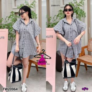 P20964 เดรสเชิ้ตสก็อตแขนบอลลูน