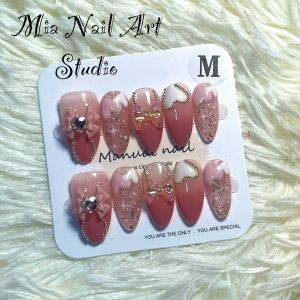 A082 SIZE S/M 🇲🇾 Ready Stock Handmade Nail Art Reuseable 10pcs/set Nail Tips free 5pcs Manicures Tools 现货手工穿戴甲可重复使用 10 件/套美甲贴片免费 5 件美甲工具