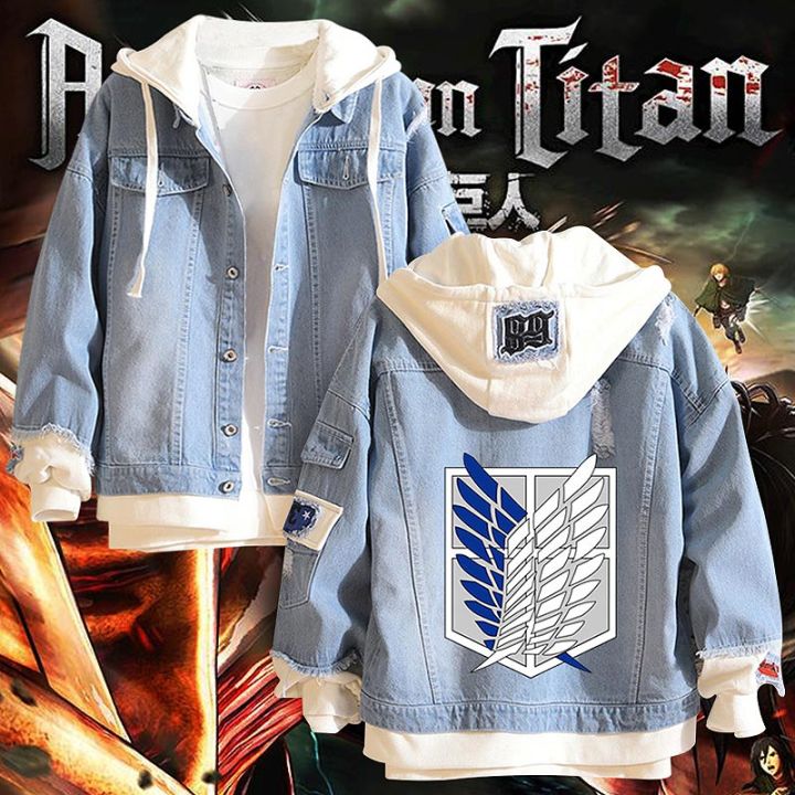 YZJYB Cartoons Attack on Titan Round Neck Denim Jacket for Man and Woman  Fashion Casual Long Sleeve Pullover Tops 3D Printed Eren Jaeger Hoodie,XXL  : Amazon.co.uk: Fashion