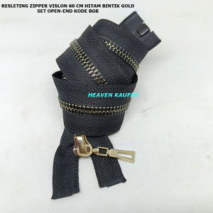 Resleting Zipper 60 cm Vislon Hitam Bintik Gold Model Set Open End Buka Lepas Kode BGB Harga Per Biji