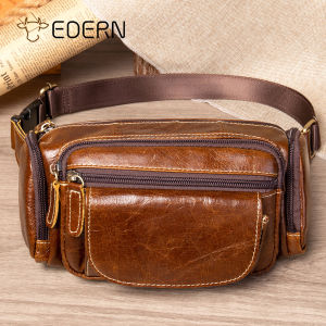EDERN Large Capacity Cowhide Waist Bag for Men Retro Genuine Leather Fanny Pack Chest Bag Business Casual Belt Bag Mens Waist Pack