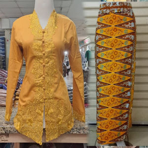 Kebaya Encim Lengan Panjang Bordir Senada Atasan Setelan  Rok Tumpal Seragam Guru SMP SMA Jumbo