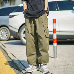 Loose Cargo Pants For Men korean style Drawstring Wide Leg Pants plain retro streetwear