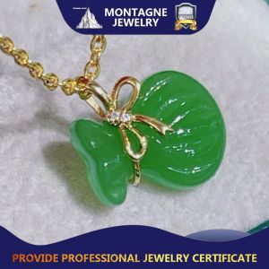 Montagne Jewelry 18k Pure Gold Necklace Diamond Inset Fine Jewellery 12×9.5mm Natural Grade A Green Jade Pendant Necklace