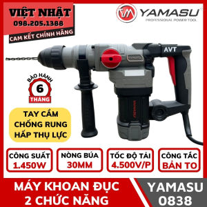 Máy khoan đục bê tông 2 chức năng Yamasu YMS-0838 công suất lớn 1.450W chính hãng giá rẻ tặng kèm 3 mũi khoan 2 mũi đục - Máy khoan đục bê tông Nhật Bản cao cấp dành cho thợ điện nước - Điện máy Việt Nhật