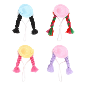 Cute Bird Costume Minaiture Hat with Long Braids For Cockatiels Parrots Small Pet Photo Props Party Decoration