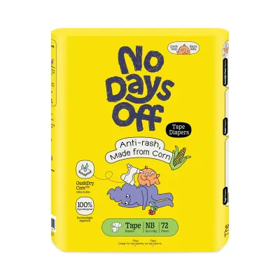 [CARTON OF 4] No Days Off Tape Diapers Anti-Rash Made from Corn