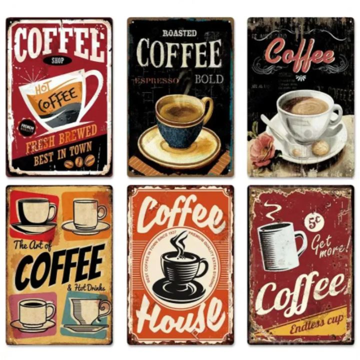 Vintage Coffee Bar Metal Tin Signs Decor Wall Art Sign Posters Wall ...
