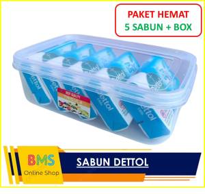 PAKET HEMAT 5 SABUN DETTOL 60 GR  PLUS BOX SABUN BATANG ANTI BAKTERI