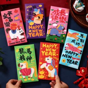 NCNC(okdeals01) 2026红包封红包袋 马年红包 2026 red packet 6Pcs/Set Retro 2026 Horse Year Red Envelope Traditional Paper Money Envelope Gift Bag Mixed Pattern Lucky Money Bag Chinese Horse Year