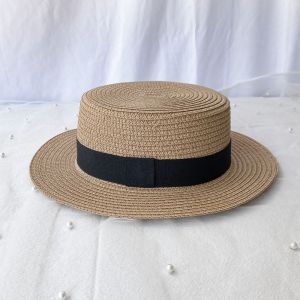 REEBO French Style Straw Hat Spring Summer Sunshade Flat Tops Cap Ins Vacation Sun Hat Male and Female