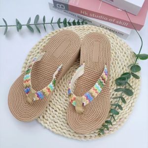 [Free Shipping] New PP Grass-Patterned Thick-Soled Wedge-Heeled Flip-Flops For Women Perfect For Vacations And Outdoor Wear Featuring A Simple And Fashionable Design