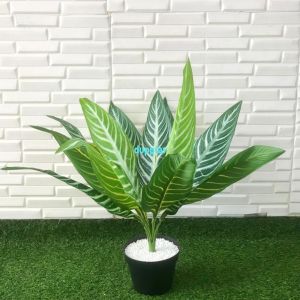 Pohon Artificial Daun Aglonema Hijau Strip X12 Semilatex Pot Dasar Hitam Dekorasi Rumah Aesthetic