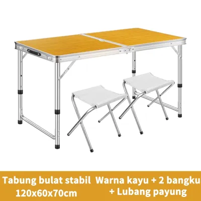E.Home Meja Lipat Jualan Lubang Tengah Payung Meja Lapak Bazar Cafe Meja Lipat Set Koper Camping Outdoor Portable