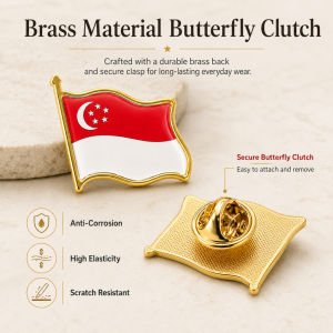 🔥Wholesale Singapore Flag Lapel Pins Bulk Metal Singapore National Flag Brooch Badge Patriotic Singaporean Decorative Lapel Pin