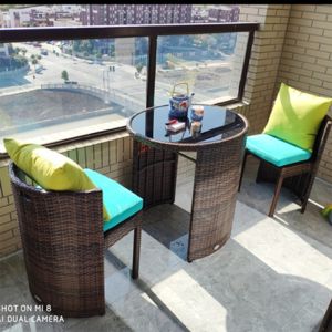 Space Saving 3 Pieces Outside Wicker PE Poly Rattan Outdoor Coffee Balcony Deck Garden Patio Bistro Furniture Set