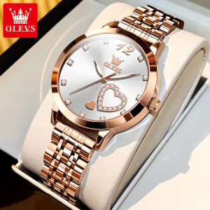 OLEVS women watches original brand genuine swiss imported waterproof calendar with diamond love dial design stainless steel steel band fashionable and exquisite ladies elegant quartz watch