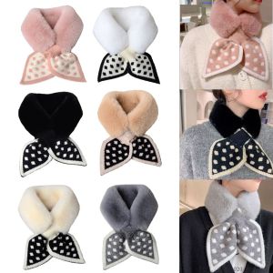 BETTERFORM Women Accessories Faux Fur Plush Shawl Windproof Warm Bib Neckerchief Cross Scarf Plush Scarfs