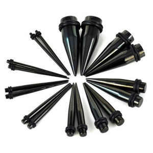 1.6mm-10mm Pembesar Lubang Telinga 36pcs Piercing Earring Tapper Plug Acrylic Warna hitam