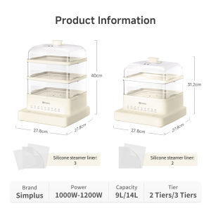 Simplus Electric Food Steamer丨3-Tier 14L Capacity丨1200W Power丨24hrs Reservation丨1hr Keep Warm DZEG003