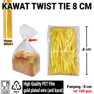 Kawat Potong Gold Isi 100 Tali Pita Kilap Pengikat Souvenir Twist Tie Lolipop Bingkisan Sovenir Roti Tawar