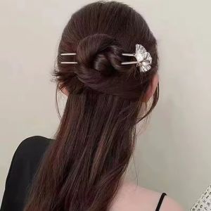 MADEWITH Metal Hair Sticks U Shape Ginkgo Biloba Pattern Chinese Hairpin Headdress Accessories Women