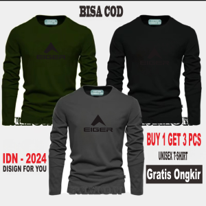 BUY 1 GET 3 PCS  ( PROMO COD ) Baju Kaos Distro Pria Wanita Baju Distro 100% Catton - Kaos Lengan Panjang 3IG3R Teks Black