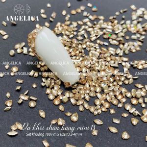 Đá khối chân bằng mini 13 màu TRÀ khoảng 100v mix sz từ 2-4mm (Túi) chính hãng Angelica đá cao cấp dán móng học nail
