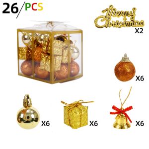 GONOVO Christmas Tree Accessories 26pcs Mini Christmas Ball Pendant Set Glitter Multiple Styles Christmas Tree Hanging Gifts Box Home Decoration Plastic Xmas Tree Hanging Ornament New Year