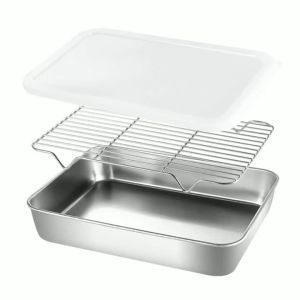 Baking Sheet With Wire Rack And Cover Set Stainless Steel Baking Tray Rust & Warp Resistant & Easy Clean Baking Pan For Oven Cooking Cookie Sheet(23x17x5cm)