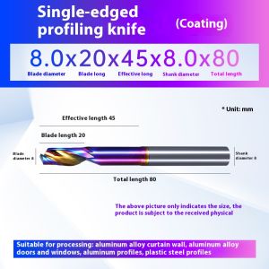 XJL profiling single-edged milling cutter aluminum alloy door and window material wood cutter carving knife tungsten steel color coating single-edged spiral end mill