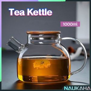 N.K. 1L Heat Resistant With Wooden Cover Tea Pour Kettle Hot Coffee Tea Milk