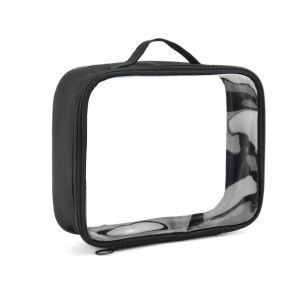 DOWNA PVC Cosmetic Pouch Soft Construction Transparent Design Makeup Bag Portable Rectangular Shape Storage Case Travel Use