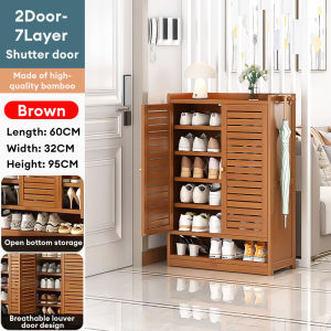 LACC Bamboo Shoe Rack Organizer Cabinet 2/3/4 Door 7/8 Layers Louvered Door Storage Rack Indoor Shoe Cabinet