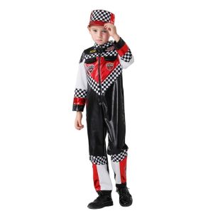 Kids Racer Racing Suit Cosplay Costume with hat Motorcycle Suit Jumpsuit Boy Party Stage Childrens Day Gifts Halloween Costume