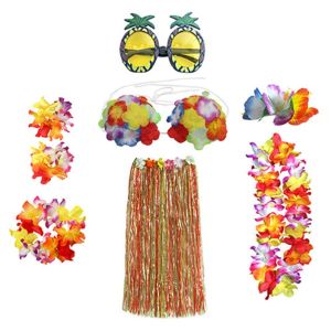 ANANAA 8pcs/set 8Pcs Hawaii Party Supplies Wristbands Glasses Garland Hawaiian Hula Skirt Set Fancy Dress Headband Costume