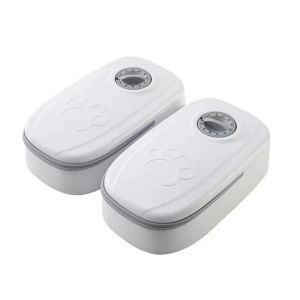 2 Meals Timed Automatic Dog Feeder Dual Bowls Wet Dry Cat Food Dispenser