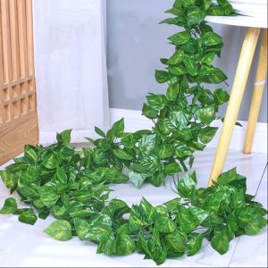2.4m Big Leaf Artificial Green Ivy Vines Wall Hanging Garden Vertical Wreath Fake Plant Leaves Home Wedding Birthday Party Decoration Plastic Rattan