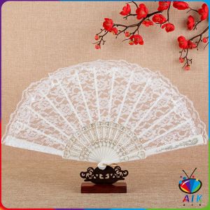 AIK พัดจีนพัดสไตล์วินเทจ สง่างามและคลาสสิก พัดผ้าลูกโปร่ง Lace Folding fan