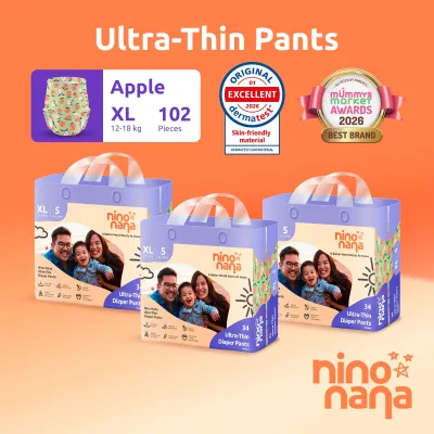 Nino Nana Baby Ultra-Thin Diaper Pants Carton [Bundle of 3] | M (6–11kg) / L (9–14kg) / XL (12–18kg) / XXL (15-23kg)