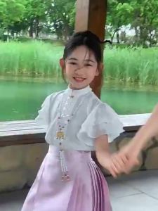 【Ship in 24H】现货2025新款女童马面裙夏汉服套装汉元素中国风高端古装新中式女孩改良日常唐装Chinese Retro Suit Child Hanfu Princess Kids Girl Horse-Face Skirt Set