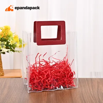 100pcs Transparent PVC Door Gift Bag Square Handle Wedding Beg Plastik Goodies Packaging Hadiah