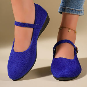 Plus Size Suede WomenS Flats 2026 New Style Shallow Round Toe Strap Wedge Heel Ballet Shoes