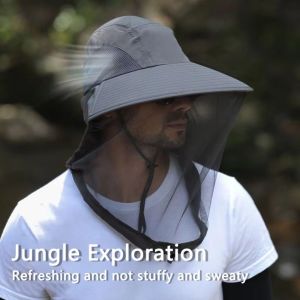 NO4 PANDA UPF50+ Bee Mosquito Hat Wide Brim Foldable Sun Protection Hat Lightweight Casual Net Cover Hat