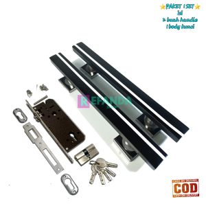 lock body kunci dan 2buah gagang handle pintu rumah minimalis panjang 33cm dan 45cm untuk pintu depan dan kamar daun pintu 1