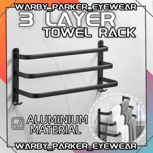 Premium 3 LAYER Aluminum Towel Storage Rack With Hook Towel Rack Shelf Holder Bar Rack Hanger Bathroom Toilet Rack
