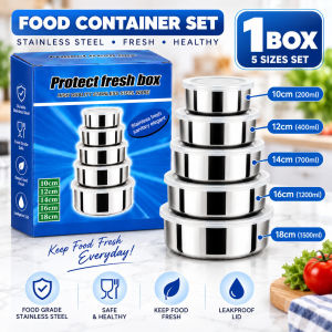 1200ML 304 Stainless Steel Food Storage Container with Clear Lid Stackable Kitchen Box