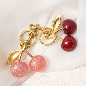 Korean Glitter Cherry Keychain Fashion Red & Pink Cherry Pendant Girls Bag Decoration Car Keyring